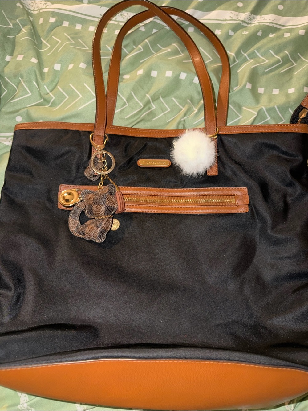 Michael Kors Black Nylon and Brown Leather Vintage Jetset Tote